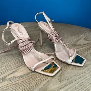 SCHUTZ Vikki Ankle Wrap T Strap Stiletto Heels Sandals Nude Women’s Size 7